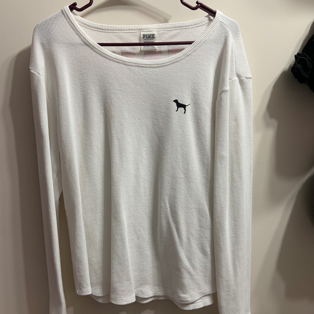 PINK long sleeve waffle crew